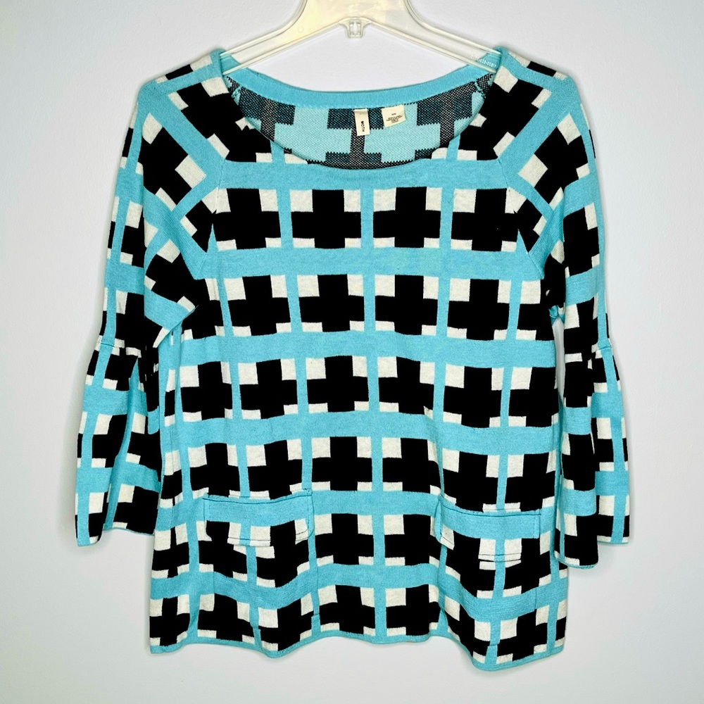 MOTH SWEATER Checked Plaid 3/4 Sleeve Boatneck Sweater M